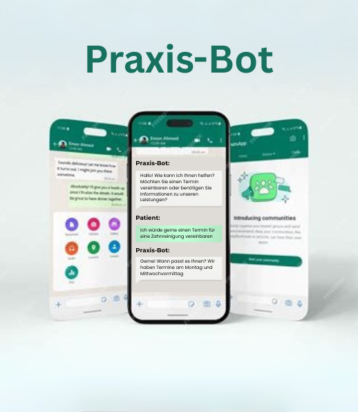 Praxis-Bot für Ärzte, Zahnärzte, Heilpraktiker und Physiotherapeuten. Automatisierte Terminvereinbarungen und Patientenkommunikation über WhatsApp.